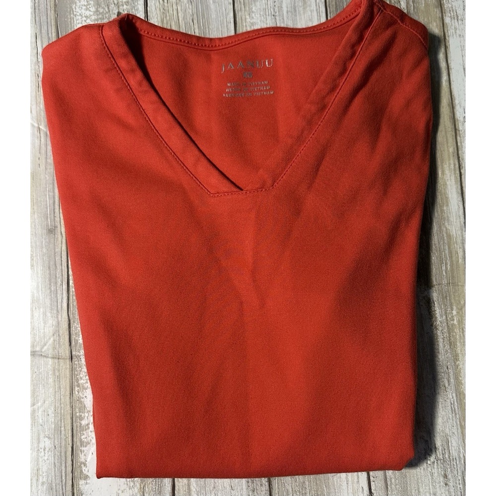 Jaanuu Spinryx 4 Pocket V-neck  Knit‎ Scrub Top Size XS.  Coral J96202
